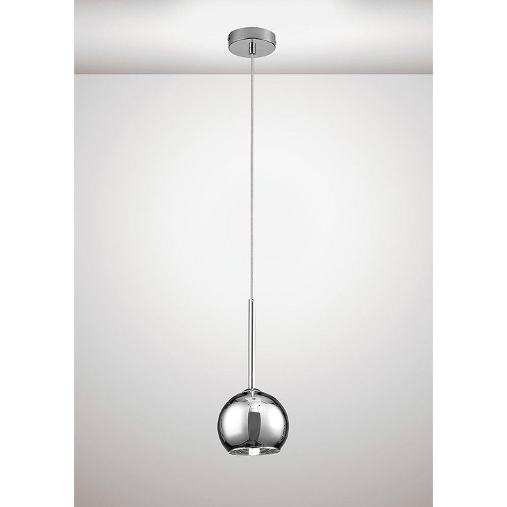 Deco Regina D0106 Polished Chrome Single Pendant With Chrome Plated Glass Shade