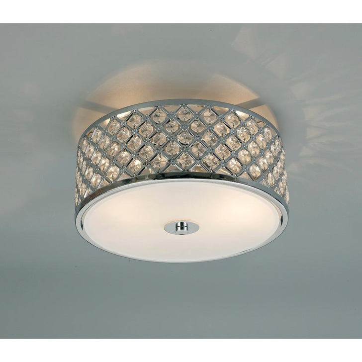 Deco Sasha D0411 Polished Chrome 2 Light Flush Ceiling Light With Crystal Glass And Opal Glass Diffuser