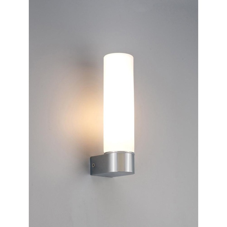 Deco Tasso D0387 Polished Chrome Single Wall Light With Opal Tubular Glass Shade - IP44