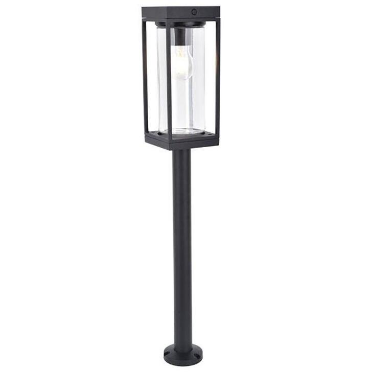 Decorative Solar Powered Bollard Light In Black With Clear Cylindrical Glass & Decorative Light Bulb - 2700K, IP44