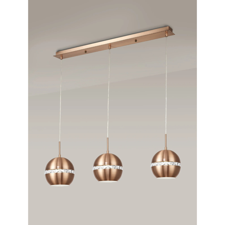 Diyas Andrea 3 Light Linear Bar Pendant Satin Copper - Clearance