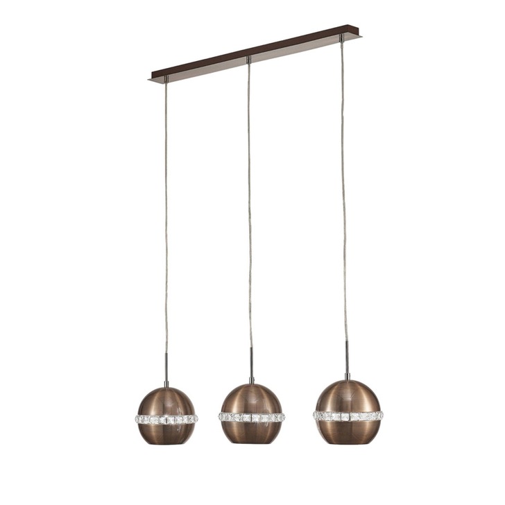 Diyas Andrea IL31611 Satin Copper/Crystal 3 Light Linear Bar Pendant