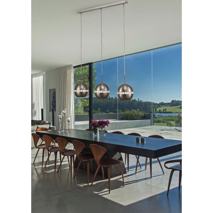 Diyas Andrea IL31613 Satin Nickel/Crystal 3 Light Linear Bar Pendant