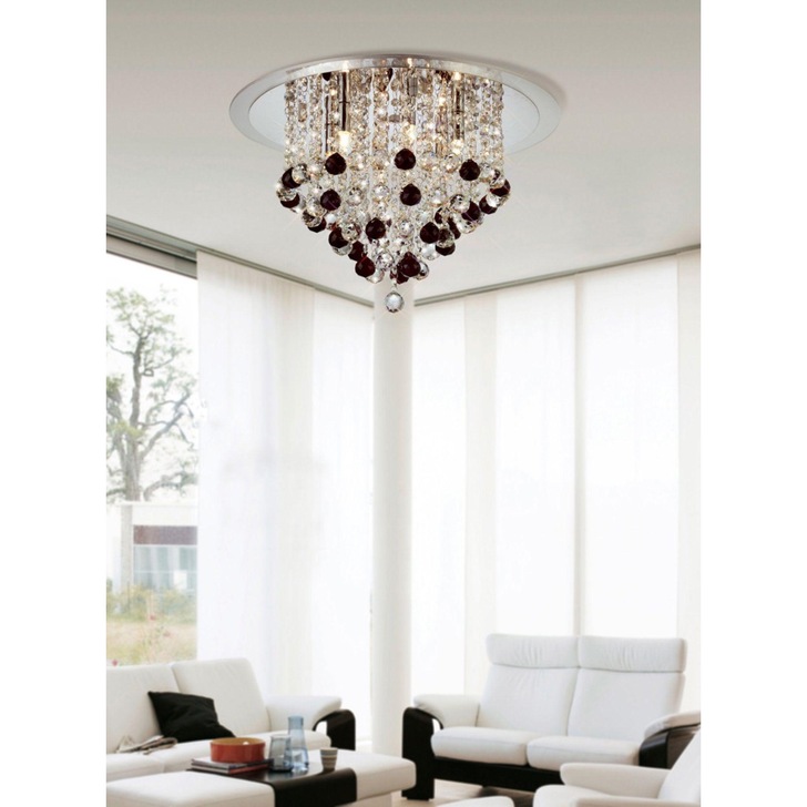 Diyas Atla IL30008BL Polished Chrome 4 Light Flush Crystal Ceiling Light With Clear And Black Crystal Spheres