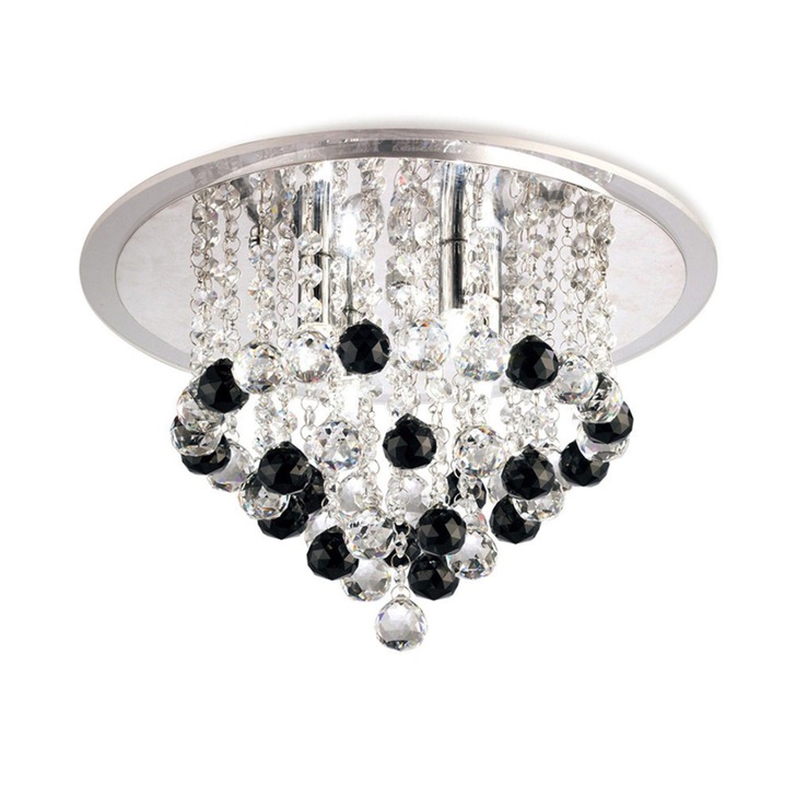 Diyas Atla IL30009BL Polished Chrome 6 Light Flush Crystal Ceiling Light With Clear And Black Crystal Spheres