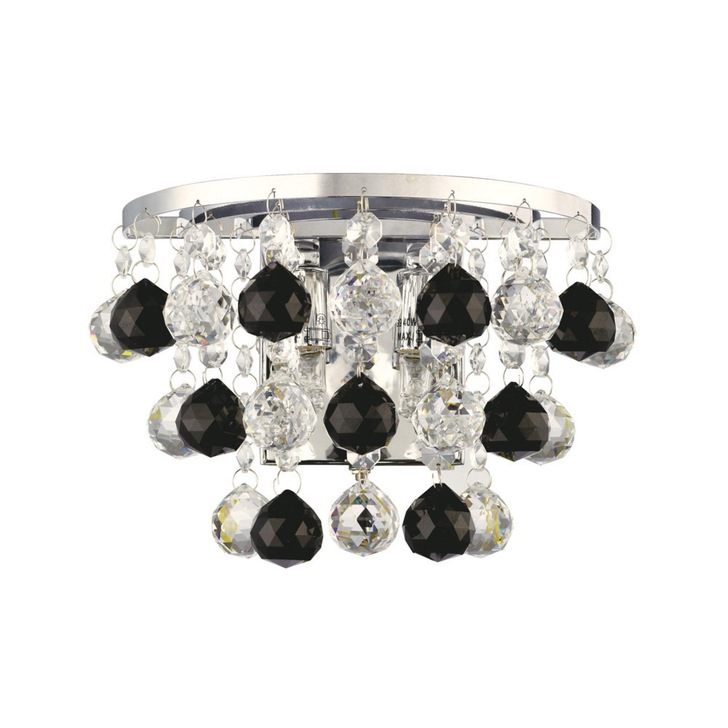 Diyas Atla IL30014BL Polished Chrome 2 Light Crystal Wall Light With Clear And Black Crystal Spheres