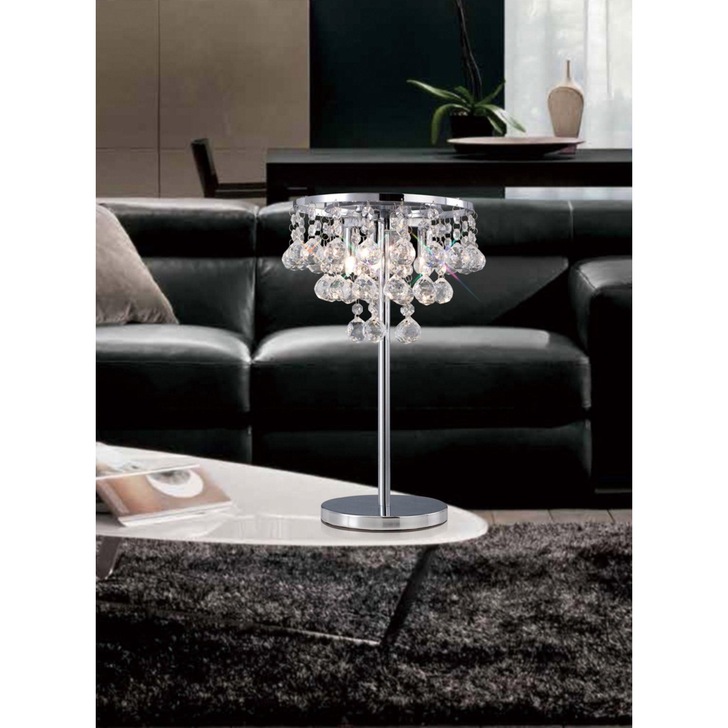 Diyas Atla IL30028 Polished Chrome 3 Light Crystal Table Lamp