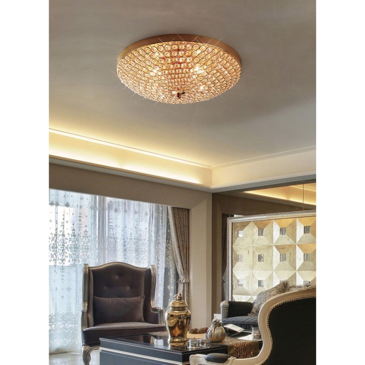 Diyas Ava IL30756 French Gold 4 Light Flush Crystal Ceiling Light