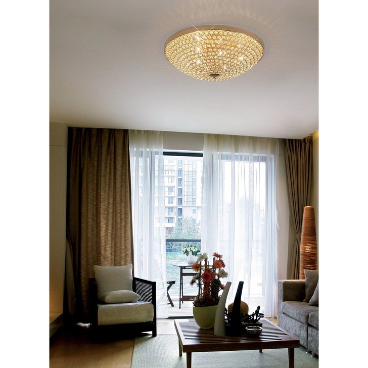 Diyas Ava IL30757 French Gold 6 Light Flush Crystal Ceiling Light