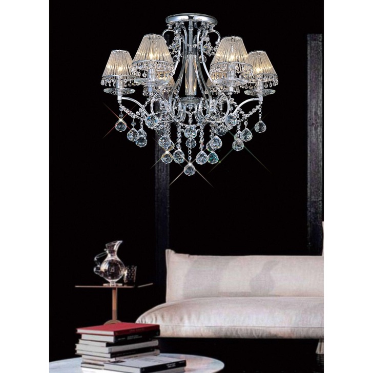 Diyas Bianco IL30116 Polished Chrome 6 Light Semi Flush Crystal Chandelier