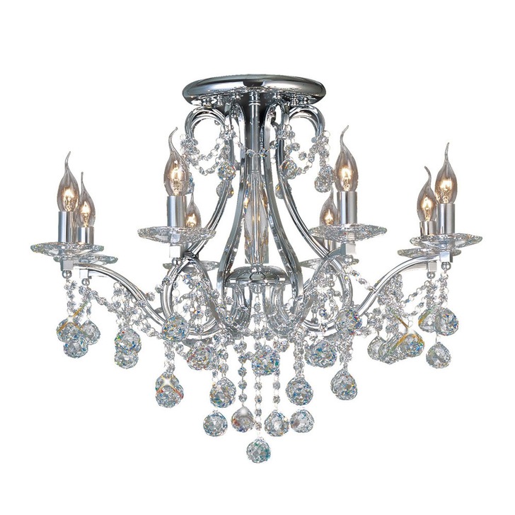 Diyas Bianco IL30118 Polished Chrome 8 Light Semi Flush Crystal Chandelier