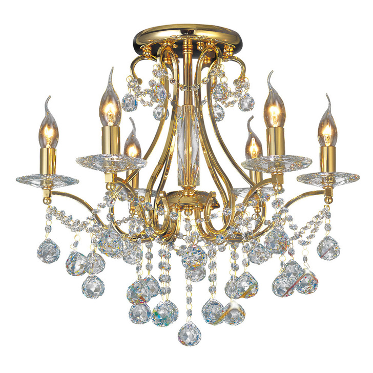 Diyas Bianco IL30216/BI French Gold 6 Light Semi Flush Crystal Chandelier