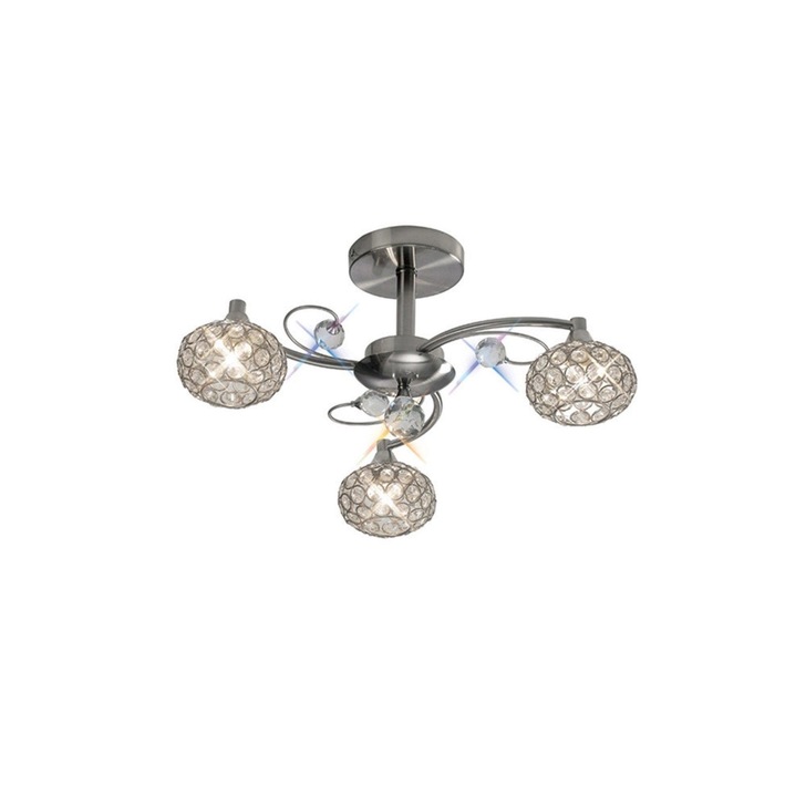 Diyas Cara IL30933 Satin Nickel 3 Light Semi Flush Crystal Ceiling Light