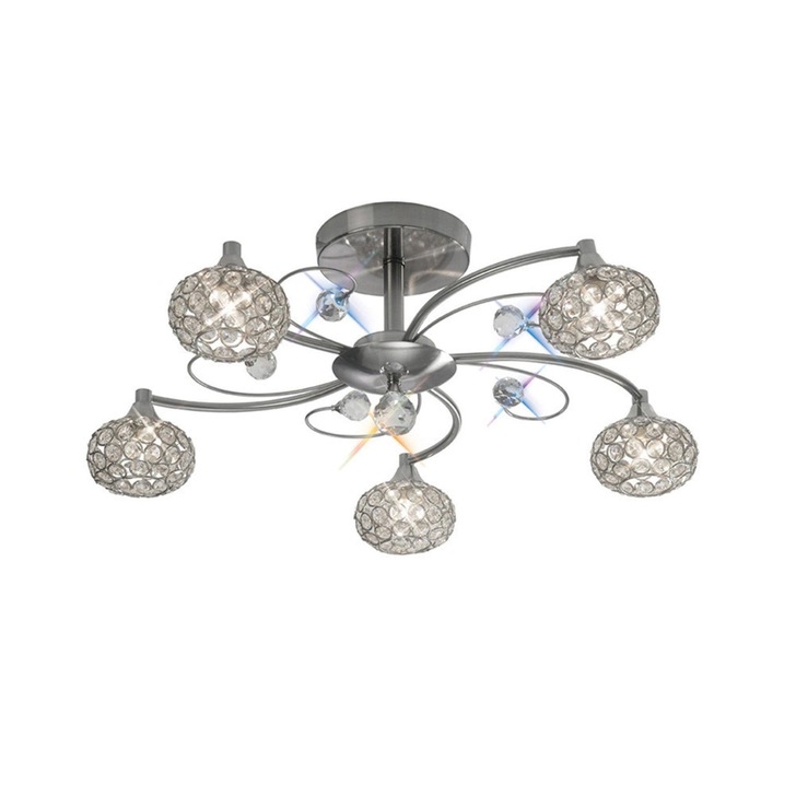 Diyas Cara IL30935 Satin Nickel 5 Light Semi Flush Crystal Ceiling Light