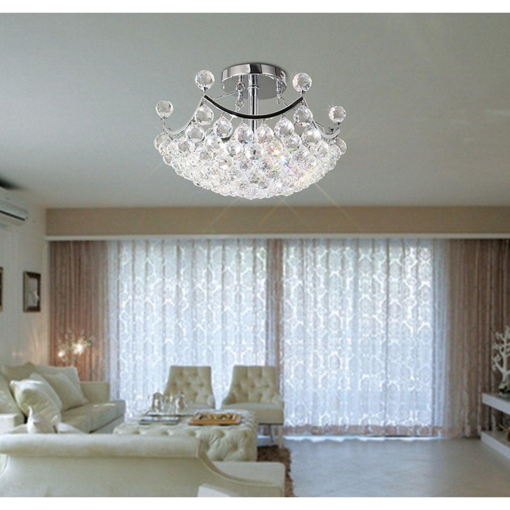 Diyas Cesto IL30035 Polished Chrome 4 Light Semi Flush Crystal Ceiling Light