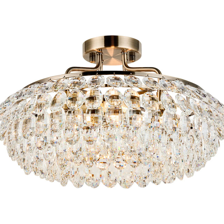 Diyas Coniston 48cm Semi Flush Antique Brass Crystal Ceiling Light