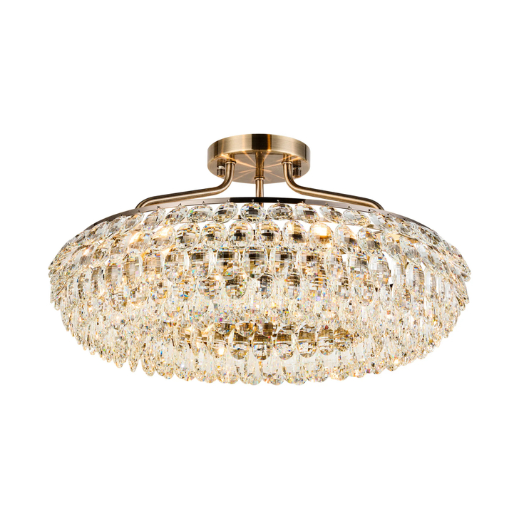 Diyas Coniston 60cm Semi Flush Antique Brass Crystal Ceiling Light