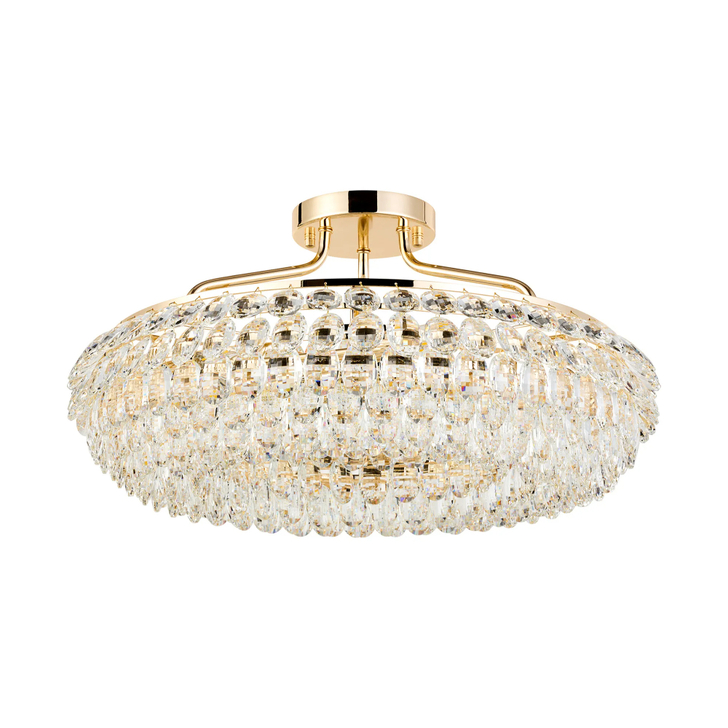 Diyas Coniston 60cm Semi Flush French Gold Crystal Ceiling Light