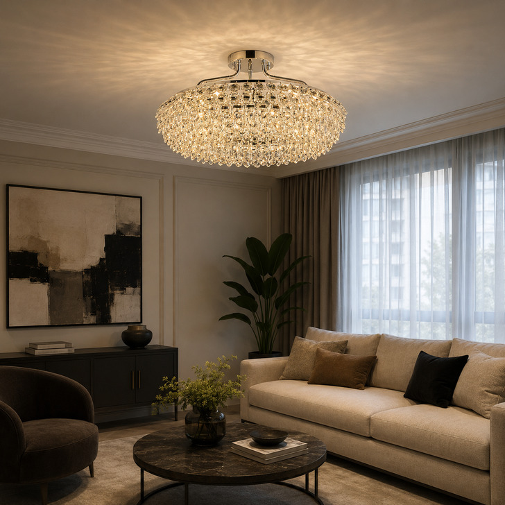 Diyas Coniston 60cm Semi Flush Polished Chrome Crystal Ceiling Light