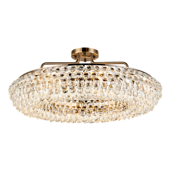 Diyas Coniston 80cm Semi Flush Antique Brass Crystal Ceiling Light