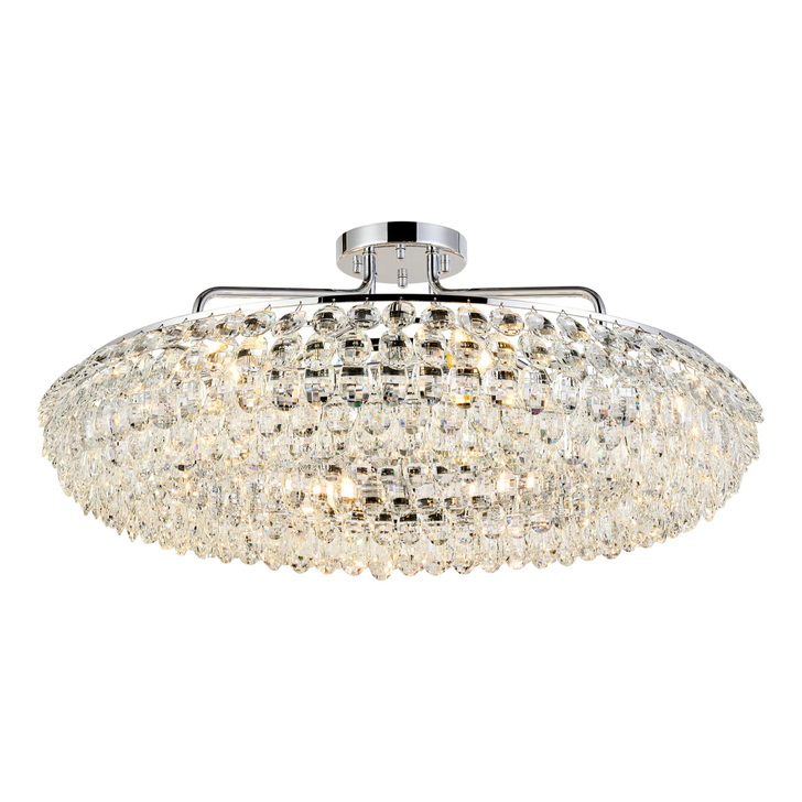 Diyas Coniston 80cm Semi Flush Polished Chrome Crystal Ceiling Light