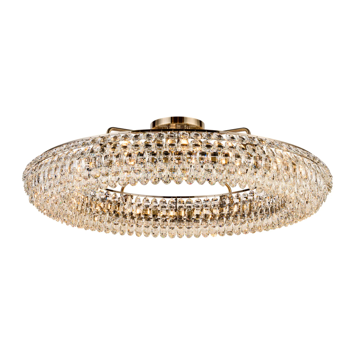 Diyas Coniston Extra Large 1.1m 18 Light Semi Flush Antique Brass Crystal Ceiling Light