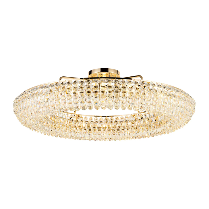 Diyas Coniston Extra Large 1.1m 18 Light Semi Flush French Gold Crystal Ceiling Light