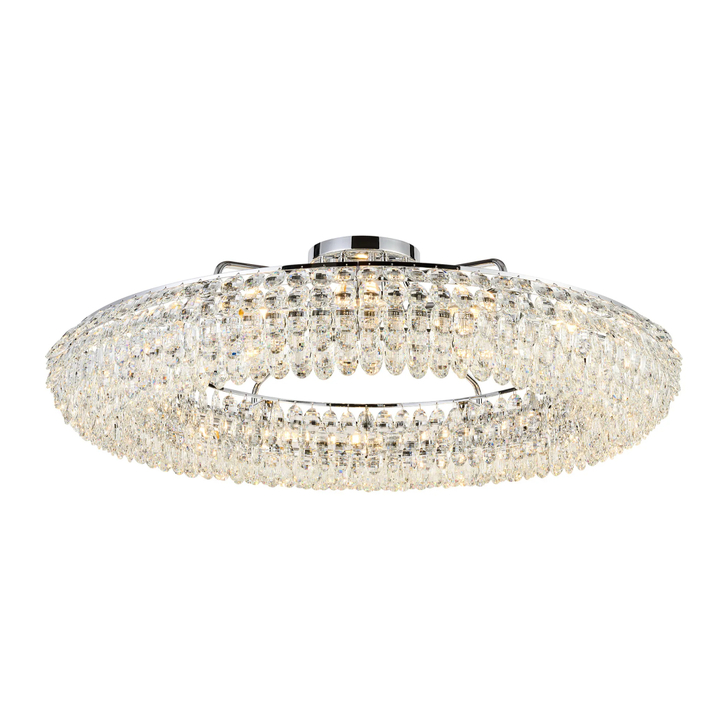 Diyas Coniston Extra Large 1.1m 18 Light Semi Flush Polished Chrome Crystal Ceiling Light