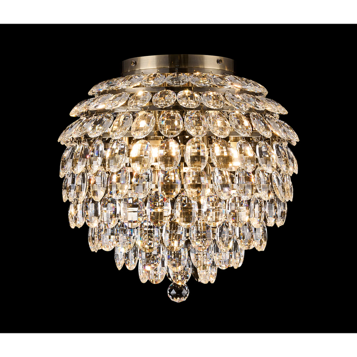 Diyas Coniston Large 8 Light Flush Antique Brass Crystal Bathroom Ceiling Light - IP44