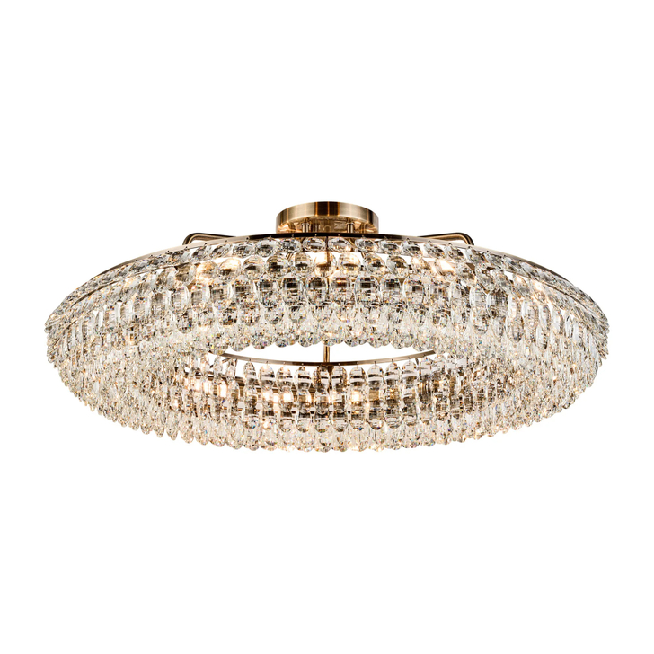 Diyas Coniston Large 95cm 15 Light Semi Flush Antique Brass Crystal Ceiling Light