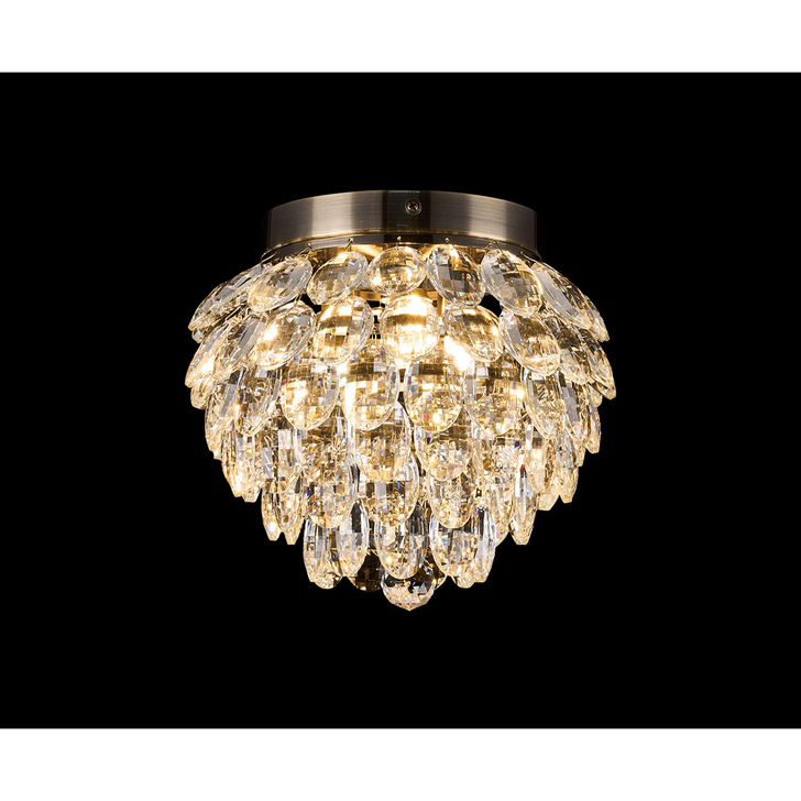 Diyas Coniston Small 3 Light Flush Antique Brass Crystal Bathroom Ceiling Light - IP44