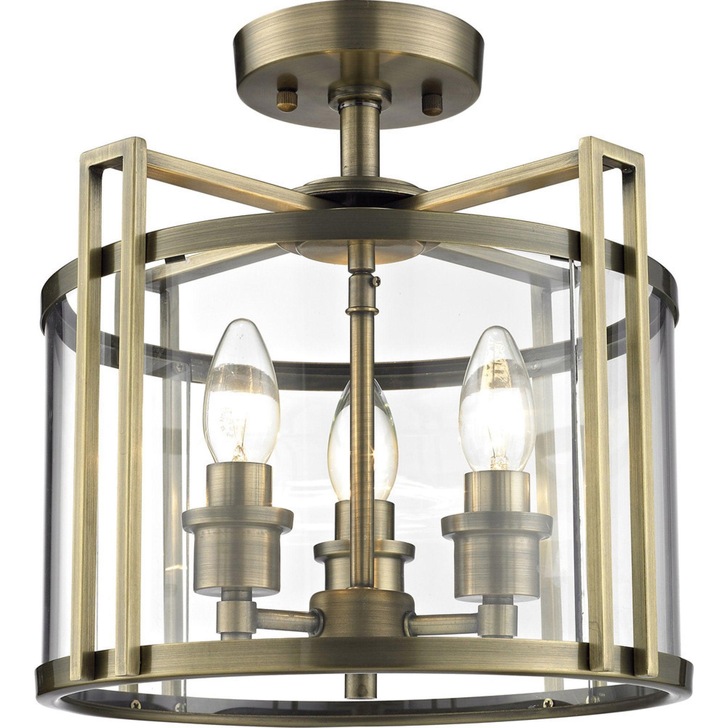 Diyas Eaton IL31090 Antique Brass 3 Light Semi Flush Ceiling Light