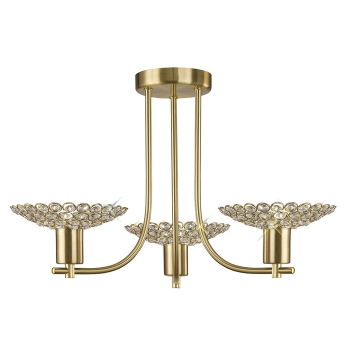 Diyas Ellen IL20601 Satin Brass 3 Light Semi Flush Crystal Ceiling Light