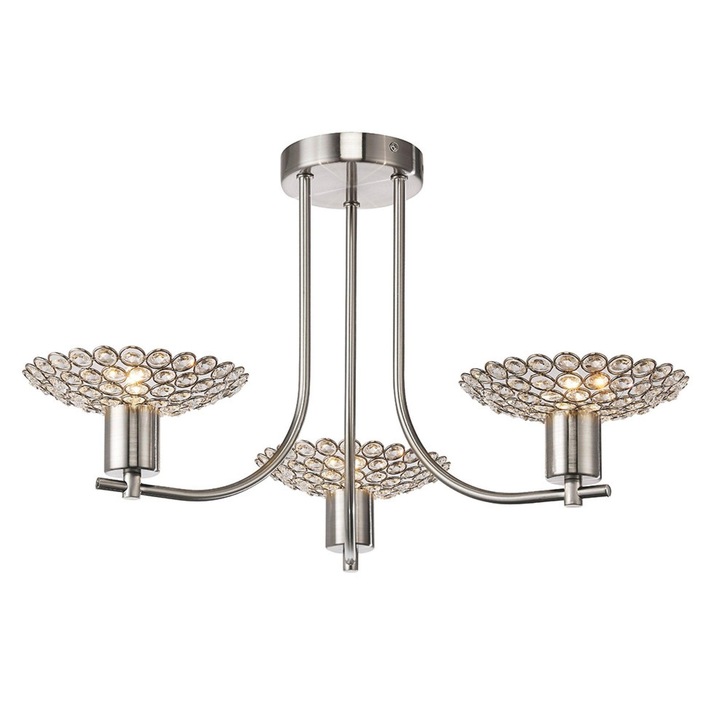 Diyas Ellen IL20606 Satin Nickel 3 Light Semi Flush Crystal Ceiling Light