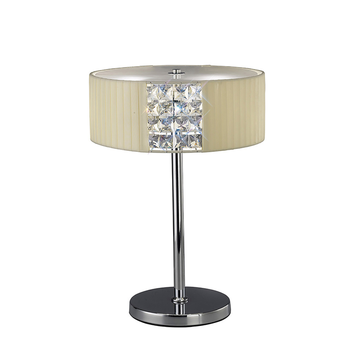 Diyas Evelyn IL31170/CR Polished Chrome/Crystal 2 Light Table Lamp Complete With Cream Shade