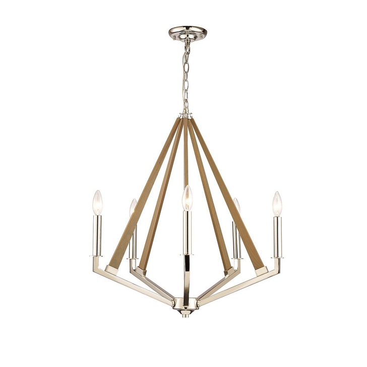 Diyas Hilton IL31682 Polished Nickel/Wood 5 Light Chandelier