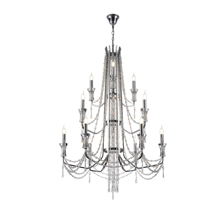 Diyas IL31745 12 Light Three Tier Polished Chrome Crystal Chandelier