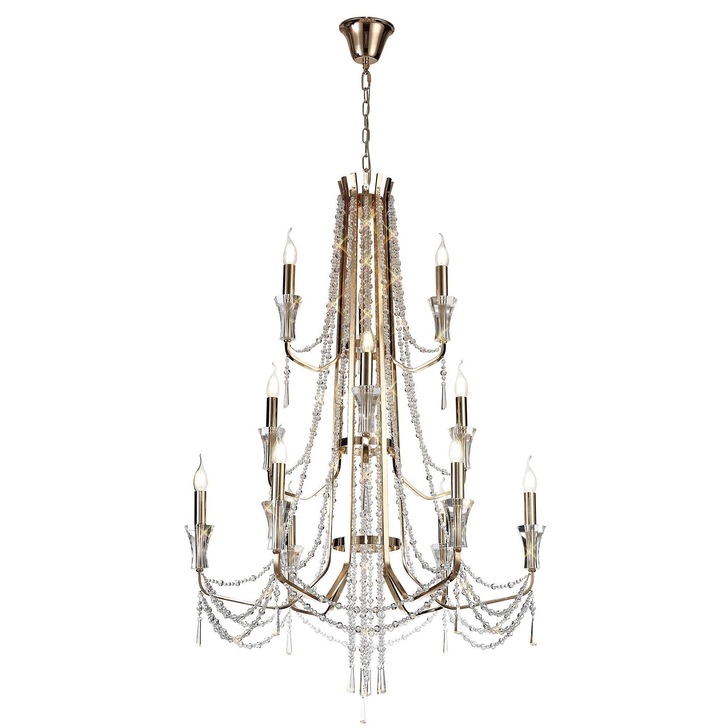 Diyas IL31755 Armand 12 Light Three Tier French Gold Crystal Chandelier