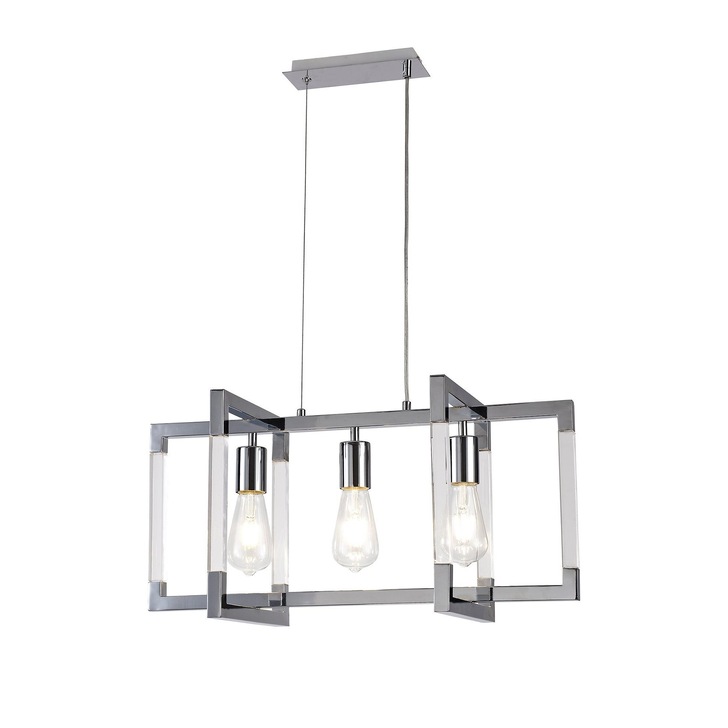 Diyas IL32782 Canto Rectangle Polished Nickel/Acrylic 3 Light Pendant