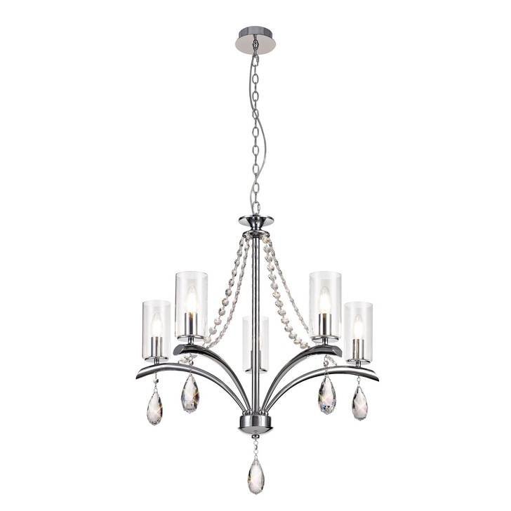 Diyas IL32793 Rhea Polished Chrome 5 Light Crystal Chandelier