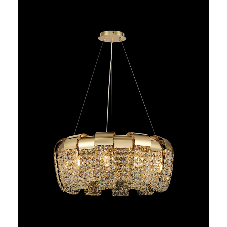Diyas Kalani French Gold Finish 10 Light Crystal Pendant - 60cm