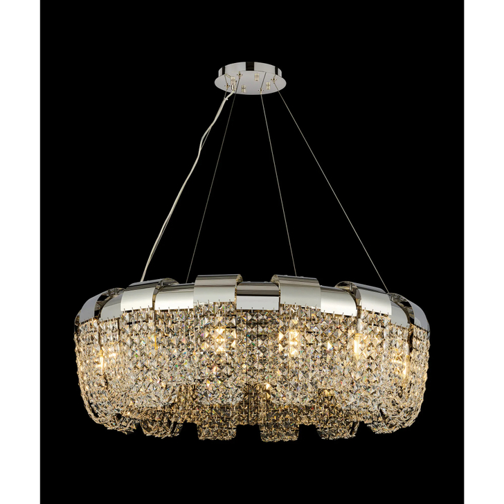 Diyas Kalani Polished Nickel Finish Large 14 Light Crystal Pendant - 60cm