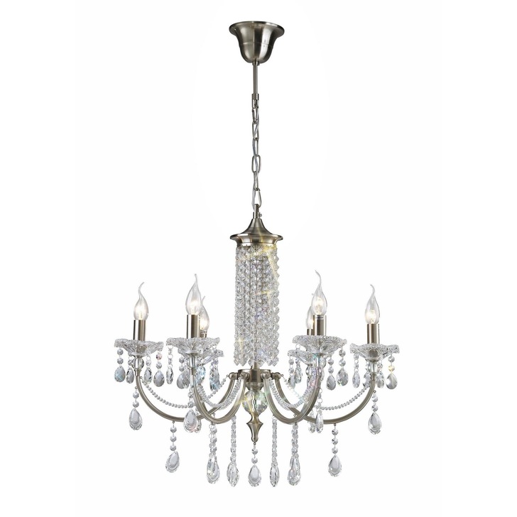 Diyas Leana IL32086 Satin Nickel 6 Light Crystal Chandelier