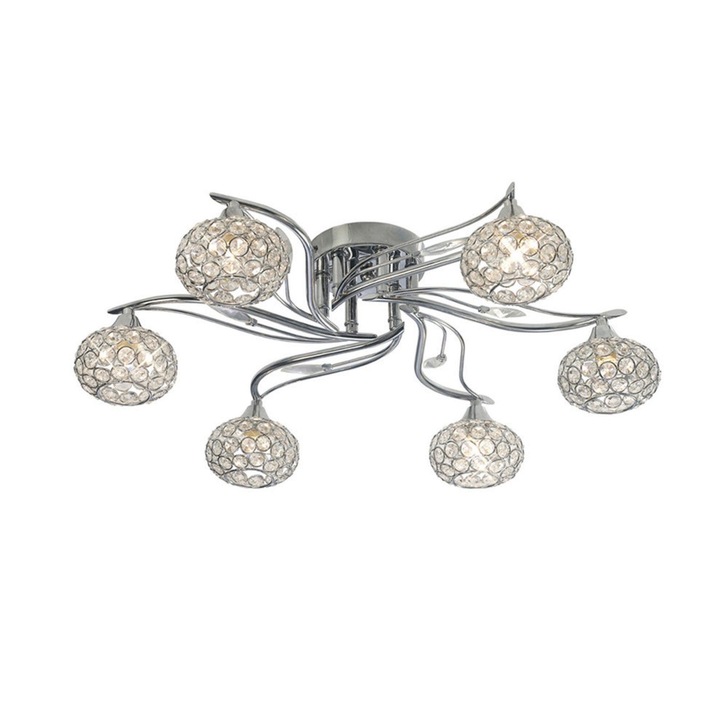 Diyas Leimo IL30956 Polished Chrome 6 Light Flush Crystal Ceiling Light