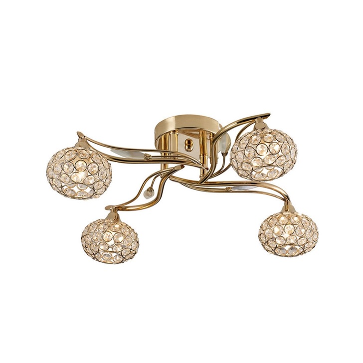 Diyas Leimo IL30964 French Gold 4 Light Flush Crystal Ceiling Light