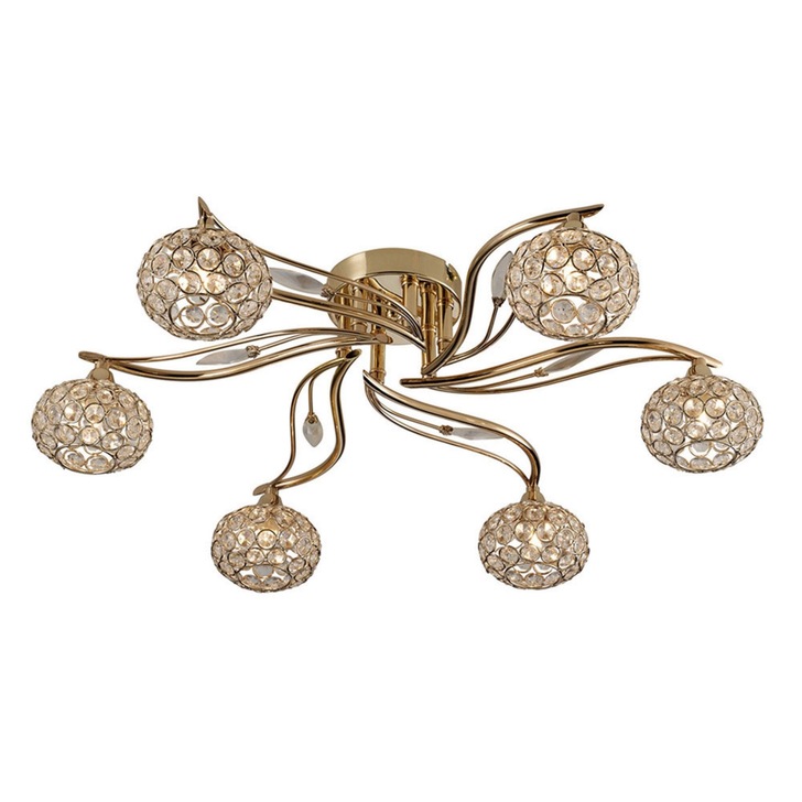 Diyas Leimo IL30966 French Gold 6 Light Flush Crystal Ceiling Light