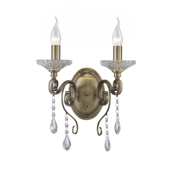 Diyas Libra IL32072 Antique Brass 2 Light Crystal Wall Light