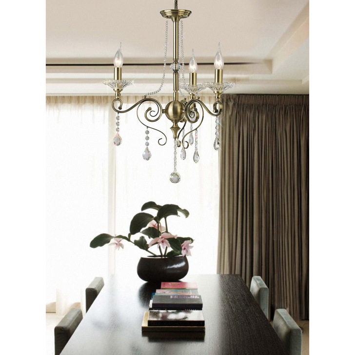 Diyas Libra IL32073 Antique Brass 3 Light Crystal Chandelier