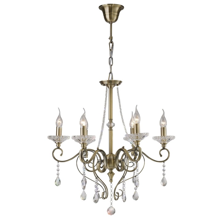 Diyas Libra IL32076 Antique Brass 6 Light Crystal Chandelier