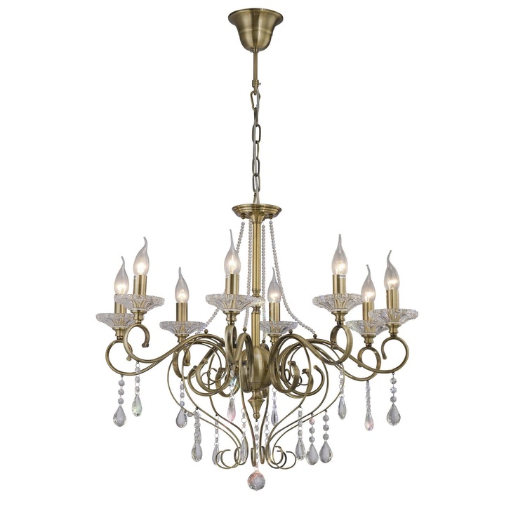 Diyas Libra IL32078 Antique Brass 8 Light Crystal Chandelier